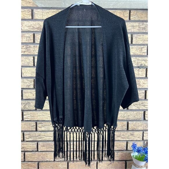VINTAGE HAVANA Black  Fringe‎ Cardigan size Lg - Picture 1 of 6